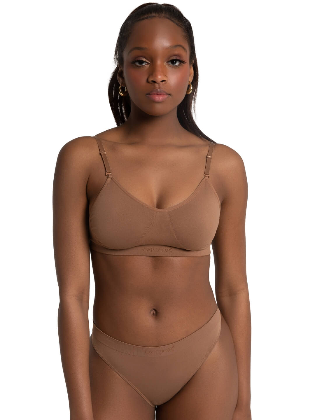 Capezio Deep Neck Clear Back Bra Tweens (Nude)