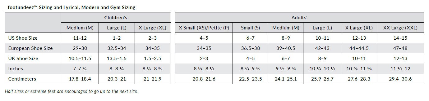 footUndeez Size Chart